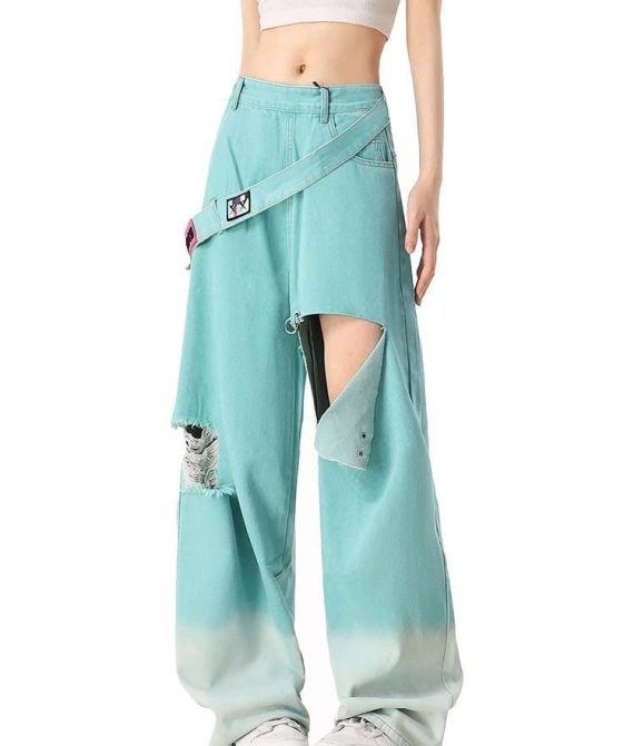 Women’s Jeans Vintage Contrast Design Ripped Summer